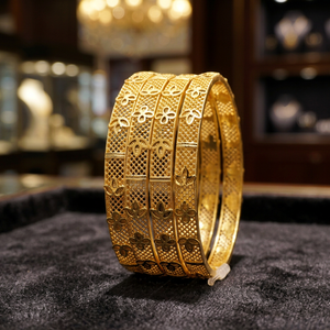 Wholesale Brass Dye Gold Plated Fashion <b>Bangles</b> Jewelry, Custom Dye Gold Filled <b>Bangles</b>, Traditional Floral Design <b>Bangles</b> <b>Set</b>. - Product Image 5