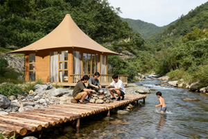 Tente de glamping de luxe semi-permanente personnalisée, double, quatre saisons, 2 chambres, salon, toile PVC, imperméable, ignifuge, anti-UV, structure en acier - Product Image 3