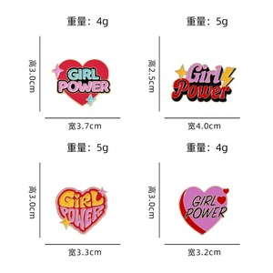 Broches en métal en forme de cœur avec inscription « Girl Power » en émail rose coloré, badges de revers féministes pour cadeaux d'amis - Product Image 3