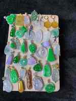 Pendentif en Jade Émeraude Naturel, Or 18K de type A incrusté, avec motifs Ruyi, Ping An, Bouddha, Fu, Melon & Haricots, et anneau porte-bonheur, effet glace