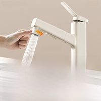 Robinet de salle de bain blanc crème avec douchette extractible pour lavabo, eau chaude et froide