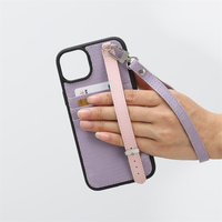 Penutup Casing Ponsel Kulit Merek Mewah Kustom Terbaru dengan Slot Kartu Kredit Pemegang Tali Selempang untuk Iphone 14 Pro Max