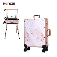 Valise de voyage professionnelle en aluminium, résistante à l'eau, élégante, grande boîte de rangement pour cosmétiques avec miroir de beauté, étui rigide à roulettes