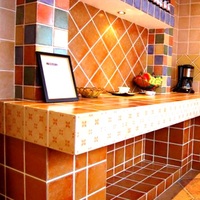 Carrelages faits à la main marocain Vintage Art salle de bain cuisine déco mur 6*6 pouces Rustic Resort Glazed Matte Orange Color Carreaux