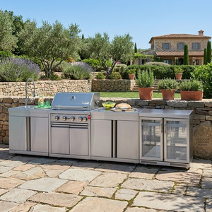 Cuisine extérieure modulaire antibactérienne en acier inoxydable SS304, fraîche au toucher, avec <span class=keywords><strong>mini</strong></span>-réfrigérateur en verre pour jardin - Product Image 2