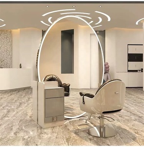 Mobili <span class=keywords><strong>da</strong></span> salone negozio di barbiere Black Styling Led Hair Full Body Salon Circular Wall Mirror Station Led <span class=keywords><strong>parrucchiere</strong></span> - Product Image 2