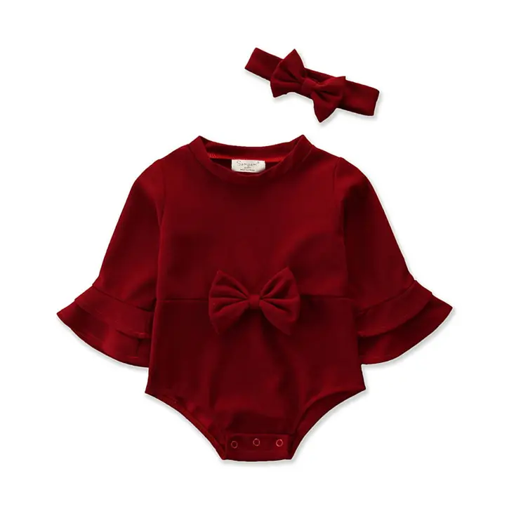 christmas baby cotton romper infant baby clothes with bowknot headband bodysuit red romper for newborn