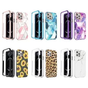 Funda trasera para teléfono iPhone, carcasa protectora de 360 grados a prueba de golpes electrochapado en oro mármol TPU + PC para iPhone 11 12 13 Pro Max