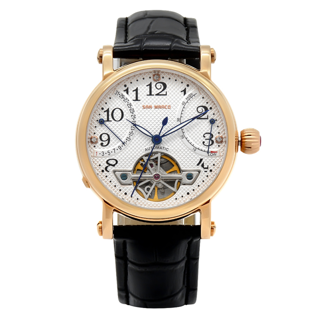 New Design Fashion Gift Stainless Steel Genuine Leather Lady Wrist Metal Automatic Watch
