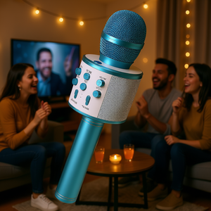 Micrófono de karaoke portátil con Bluetooth 5CORE, grabadora con altavoz, micrófono inalámbrico de mano para cantar en casa, color azul - Product Image 2