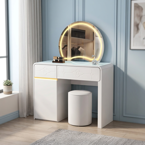 Modern <b>Makeup</b> <b>Vanity</b> Table With Lighted Mirror Storage Desk For Bedroom Furniture - Product Image 2