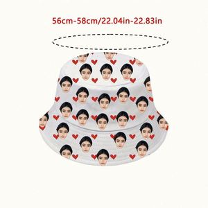 Chapeau Bob Léger Personnalisable 1 pièce Impression Portrait Personnalisée Motif Cœurs Aléatoires Vêtement Décontracté Cadeau Type Dessin Animé - Product Image 1