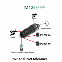 Connecteur DIN M12 mâle droit 3/4 broches M12-M04T, adaptateur étanche IP40, contacts en cuivre, 60V 5A, pour connexions industrielles de câbles d'alimentation