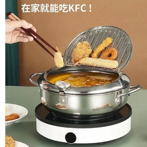 Electric Deep Fryer Stainless Steel Tempura Pot With Strainer Lid For Home Frying And Oil Drainage - Product Image 1
