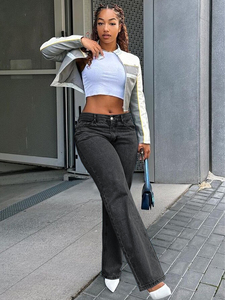 <span class=keywords><strong>Jeans</strong></span> Elasticizzati a Vita Alta e Gamba Larga per Donna Taglie Forti - Comodi <span class=keywords><strong>Jeans</strong></span> Casual Estivi <span class=keywords><strong>Slim</strong></span> Neri (XL-4XL) - Product Image 5