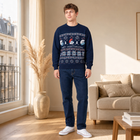 Pull en tricot à col rond pour homme, bleu roi, avec logo personnalisé, à manches longues, motif Smurfs, mélange de viscose, pour l'automne et l'hiver, idéal pour les fêtes