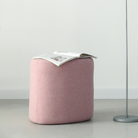 Tabouret de pied en velours matelassé, tabouret rond, rose, doux