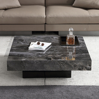 Table Basse Carrée Design Italien pour Salon, Luxe Discret, Plateau en Marbre, Piètement en Acier Inoxydable