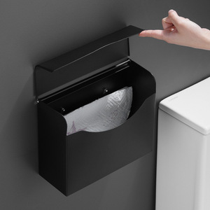 <b>Wall</b> Mounted Toilet <b>Paper</b> Holder Black Rectangular Waterproof No Drilling Required Storage Rack For Bathroom - Product Image 1