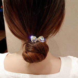 Crystal <b>Bow</b> Double Strand Hair Ties Elegant Rhinestone Hair Bands Women Ponytail <b>Holders</b> Minimalist Hair Scrunchies For Buns - Product Image 2