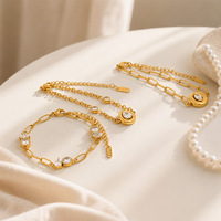 Pulsera de Cadena con Circonita Cúbica en Forma de Lágrima, Acero Inoxidable con Baño de Oro de 18K, Diseño de Segmentos Geométricos para Mujer, Estilo Minimalista, Chic y Moderno