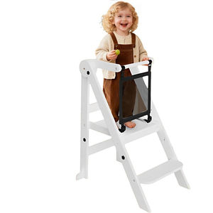 Tabouret <span class=keywords><strong>de</strong></span> cuisine pliable en <span class=keywords><strong>bois</strong></span> pour enfants à 3 hauteurs réglables, tour d'apprentissage Montessori pour enfants avec barres <span class=keywords><strong>de</strong></span> sécurité - Product Image 1