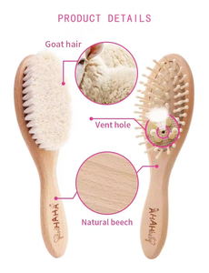 Brosse à cheveux en bois naturelle amicale bébé et peigne ensemble enfants message caoutchouc de silicone avec poils de cheveux de chèvre - Product Image 2