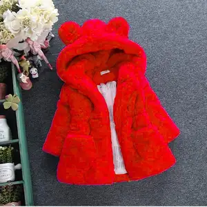 E2woo 소녀 겨울 코트 소녀 어린이 겨울 모조 모피 농축 아이 토끼 귀 스웨터 코트의 새로운 한국어 버전