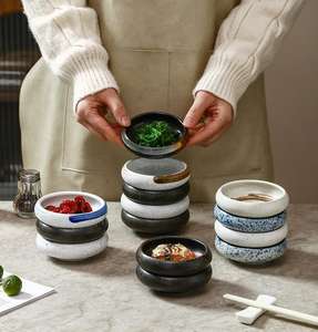 Retro Japanische Keramik Runde Snackschale Doppel Vintage Exquisite Kleine Geschmacksteller Würze Sojasauce Servierschale - Product Image 3