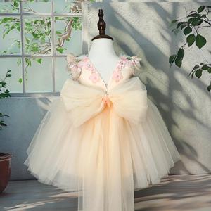 Vestito Estivo per Bambina <span class=keywords><strong>con</strong></span> Fiori 3D Principessa Schiena Scoperta Verde <span class=keywords><strong>con</strong></span> Farfalla 3D e Grande Fiocco per Compleanno - Product Image 5