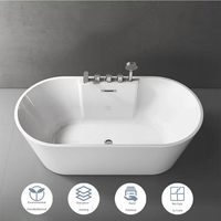 Baignoire autoportante en acrylique moderne à dossier haut, ovale, avec fonction de trempage, ensemble d'accessoires de salle de bain pour usage intérieur, maison, hôtel, villa