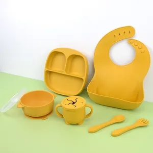 Baby Servies Sets Food Grade Bpa Gratis Silicone Baby Plaat Set Rubber Siliconen Babyvoeding Set