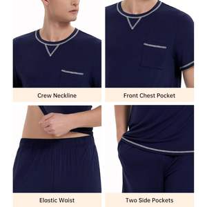 Ensemble de pyjama pour homme en viscose de bambou, haut à manches courtes et short, vêtements de détente doux, vêtements de nuit, coupe confortable et rafraîchissante - Product Image 4