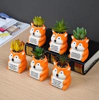 Pot de fleurs en céramique miniature en forme de renard, cadeau de motivation personnalisé pour le bureau, idéal pour les plantes succulentes et les cactus