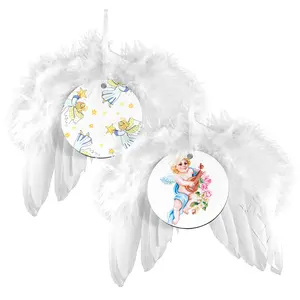 Christmas Ornaments Sublimation MDF Angel Wing Decoration Hanging Christmas Tree Yard Ornaments Decoration