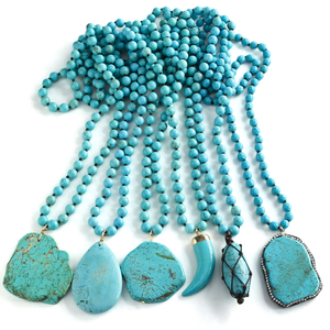 Batı Modası Bohem Kadınlar Tatil Doğal Mavi Turkuaz Düğümlü Kolye Farklı Şekillerde Turkuaz Kolye Ucu Kolye - Product Image 5