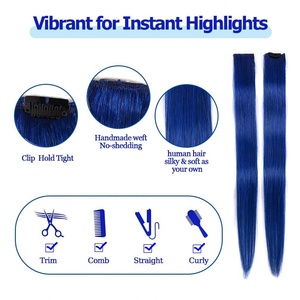 Extensions de cheveux à clips Remy de 18 pouces, 100% cheveux humains naturels, 1 pièce, lisses, mèches colorées, postiches à clips - Product Image 5