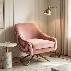 <span class=keywords><strong>Fauteuil</strong></span> lounge en velours rose CARLFORD, best-seller, moderne et élégant, pour chambre à coucher, appartement, salle à manger, avec base rotative - Product Image 2
