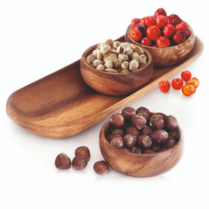 Juego de 3 Tazones de Madera Tallada Ecológicos de Primera Calidad con Bandeja Rectangular para Servir, Estilo Antiguo y Moderno, Acabado Natural - Product Image 2