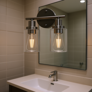Modern 2-Light Bathroom <b>Vanity</b> Wall Sconce Black Glass Shade <b>LED</b> Warm White Light Fixture for <b>Mirror</b> Lighting - Product Image 2