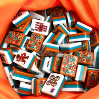 Mahjong Amerika Akrilik Oranye Cyan Tiga Lapis, Pola Naga Bunga Perdamaian Gitar Hippie Retro 166pcs Set Permainan Meja