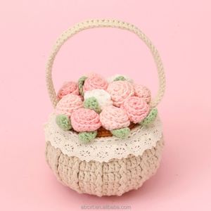 Decoración de Escritorio para el Hogar, Regalos Hechos a Mano, Mini Flor Artificial, Cesta de Flores de Rosa de Ganchillo - Product Image 6