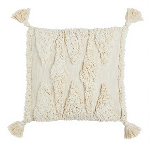 <b>INDIAN</b> TEXTILES H/L Tufted Boho <b>Throw</b> Pillow Square Cream Color Geometric Pattern Decorative Cushion Cover 45x45cm - Product Image 1