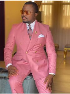 Pink Double Breasted Men's <span class=keywords><strong>2</strong></span> Piece Suit Slim Fit Xale Lapela Ternos Tuxedo Blazer Calças Formais Negócios Casamento Prom Ternos - Product Image 5