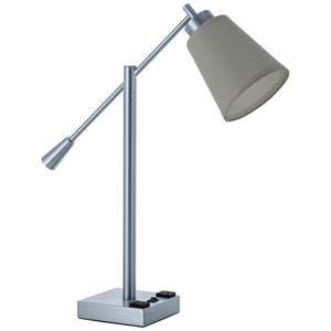 Lampe de table cylindrique givrée argentée, éclairage de chevet/bureau minimaliste moderne avec prise USB et CA - Product Image 2