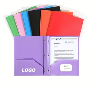 Custom Poly File <b>Folders</b> with D-Ring Report Clips, Double <b>Pocket</b> Document Holders for Office, School, Trade Show Giveaways - Product Image 1