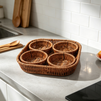 Corbeille carrée rétro en rotin PP écologique pour fruits secs, plateau de service pour table basse de salon, panier de rangement pour articles divers - Vente transfrontalière