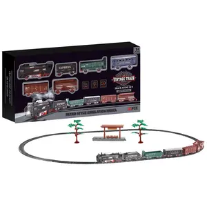 B/O retro train toys children simulation train model with light kids plastic track train electric toy set