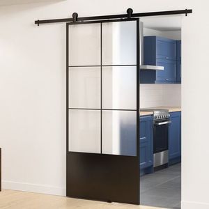 Portes <span class=keywords><strong>de</strong></span> <span class=keywords><strong>grange</strong></span> coulissantes en verre à cadre en acier <span class=keywords><strong>de</strong></span> style américain pour la maison - Product Image 3