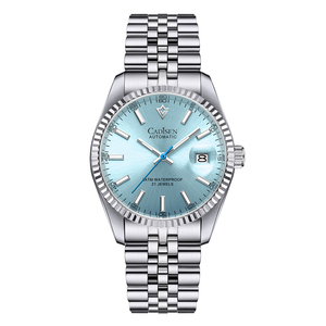 <span class=keywords><strong>Cadisen</strong></span> 8053, relojes de pulsera mecánicos automáticos de lujo con logotipo personalizado para hombre, Correa plateada de acero inoxidable, reloj de fecha de negocios para hombre - Product Image 3